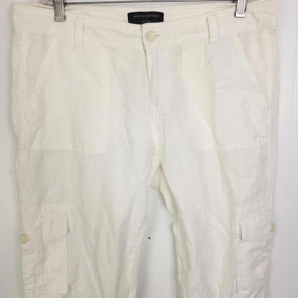 Banana Republic Pants Women 8 Martin Fit Linen Blend Cropped Cargo White - Picture 8 of 12